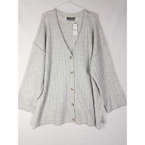 NWT Lane Bryant Cardigan Womens Gray 26/28 Knit V Neck Button Up Comfy
